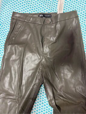 Zara Pants Womens Small Grizzly Gray Faux Leather Skinny High Waisted Zip Ankle